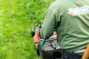 gardener mowing a lawn