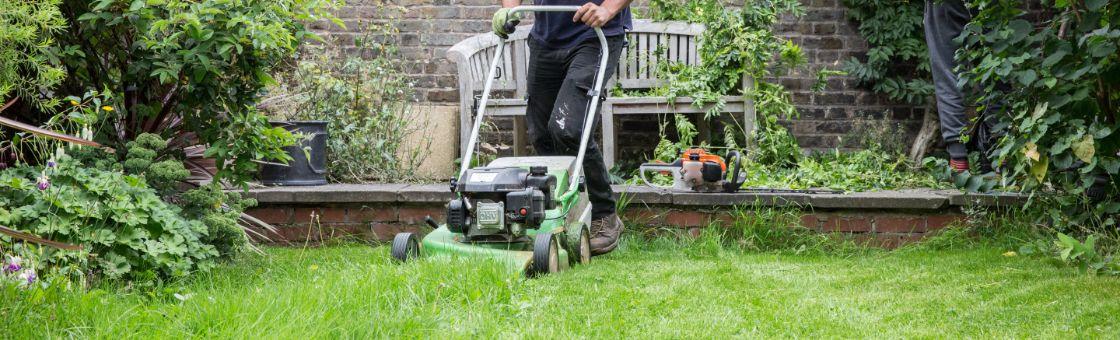 gardener mowing a lawn